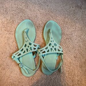 2 PAIRS Size 8 blue sandals with jems